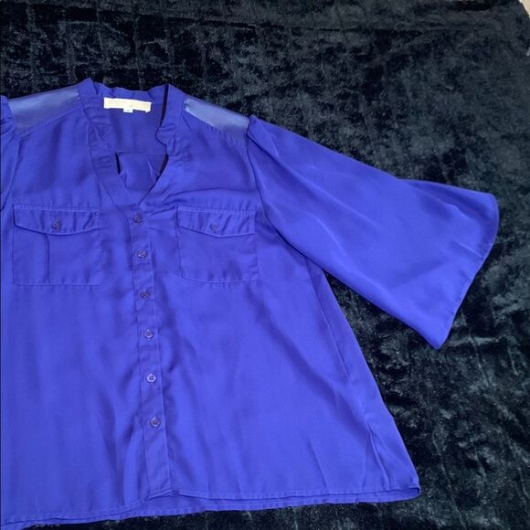 Women's a.maglia Blue Purple Boxy Blouse with Mandarin Collar Size Small - Picture 6 of 11